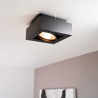 Castor nero I by LUSENZ - Vierkante plafondlamp met richtbare spot en matzwarte coating Mat zwart