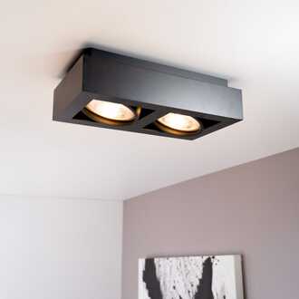 Castor nero II by LUSENZ - Rechthoekige 2-lichts plafondlamp met richtbare spots en matzwarte coating Mat zwart