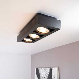 Castor nero III by LUSENZ - Rechthoekige 3-lichts plafondlamp met richtbare spots en matzwarte coating Mat zwart