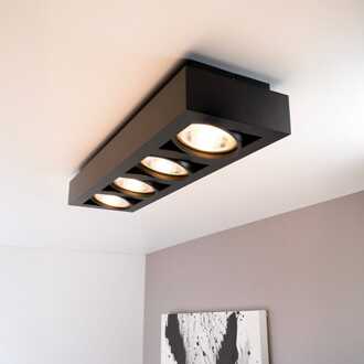 Castor nero IV by LUSENZ - Rechthoekige 4-lichts plafondlamp met richtbare spots en matzwarte coating Mat zwart