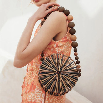 Casual Bamboo Beach Bag Women 2020 Summer New Hand Woven Hollow Out Round Straw Handbag Ladies Retro Wooden Basket Bags Holiday