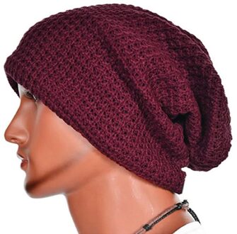 Casual Chic Mannen Losse Beanie Zwarte Hoed Caps Winter Vrouwen Mannen Skullies Warmte Gebreide Mutsen Effen Kleur oversized wijn rood