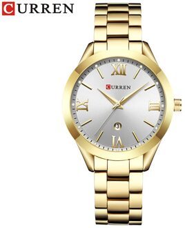 Casual Dames Polshorloge Rvs Jurk Vrouwen Horloges Kalender Analoge Quartz Vrouwelijke Klok Dames goud wit
