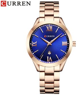 Casual Dames Polshorloge Rvs Jurk Vrouwen Horloges Kalender Analoge Quartz Vrouwelijke Klok Dames roos blauw