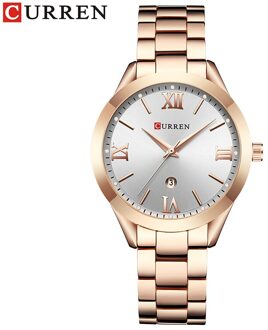 Casual Dames Polshorloge Rvs Jurk Vrouwen Horloges Kalender Analoge Quartz Vrouwelijke Klok Dames roos wit