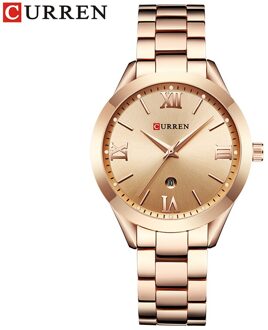 Casual Dames Polshorloge Rvs Jurk Vrouwen Horloges Kalender Analoge Quartz Vrouwelijke Klok Dames roos
