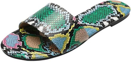 Casual dames strand slippers zomer platte snake print grote maat flip-flops antislip ademend kant comfortabele dames sandalen Groen / 37
