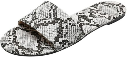 Casual dames strand slippers zomer platte snake print grote maat flip-flops antislip ademend kant comfortabele dames sandalen wit / 42