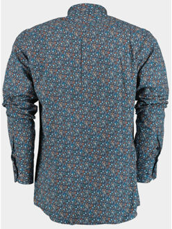 Casual hemd lange mouw blue flower pattern 25496/v02 Blauw - XXL