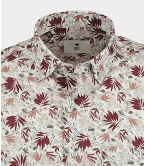 Casual hemd lange mouw dark red leaves 28214/v05 Rood