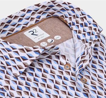 Casual hemd lange mouw light blue retro print 130.wsp.029/045 Beige - 40 (M)