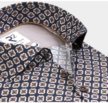 Casual hemd lange mouw navy beige print on poplin 130.wsp.063/010 Blauw - 41 (L)
