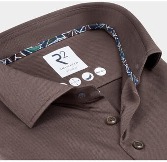 Casual hemd lange mouw solid dobby knitted 130.wsp.004/041 Bruin - 39 (M)