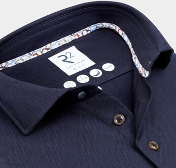 Casual hemd lange mouw solid herringbone knitted 130.wsp.005/010 Blauw - 44 (XL)