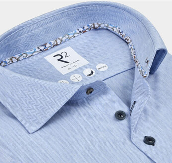 Casual hemd lange mouw solid herringbone knitted 130.wsp.005/018 Blauw - 41 (L)