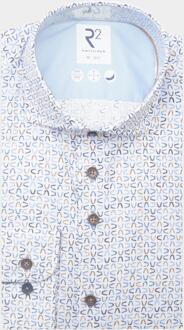 Casual hemd lange mouw stromer light print beige blu 124.wsp.024/014 Blauw - 43 (XL)