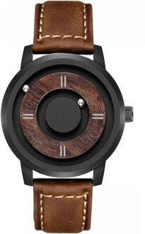 Casual Hout Horloges Mannen Houten Dial Mens Casual Quartz Horloge Creatieve Stijl Magnetische Bal Band Band Cool Horloges bruin leer