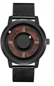 Casual Hout Horloges Mannen Houten Dial Mens Casual Quartz Horloge Creatieve Stijl Magnetische Bal Band Band Cool Horloges zwart metal