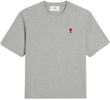 Casual Katoenen T-shirt Ami Paris , Gray , Heren - 2Xl,Xl,L