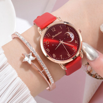 Casual Ladies Alloy Bracelet Watches Fashion Women's Quartz Wristwatch Delicate Moon Dial Leather Strap Gift Watch Montre Femme
