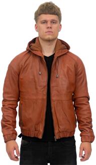 Casual leren herenbomberjack met capuchon-Odesa Bruin - XS