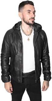 Casual leren herenbomberjack met capuchon-Odesa Zwart - 3XL