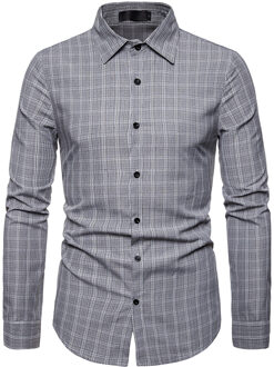 Casual Mannen Plaid Shirts Lange Mouw Herfst Jurk Business Shirt Formele Sociale Slim Blouse Top mannen kleding Grijs / S