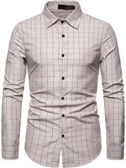 Casual Mannen Plaid Shirts Lange Mouw Herfst Jurk Business Shirt Formele Sociale Slim Blouse Top mannen kleding khaki / XXL