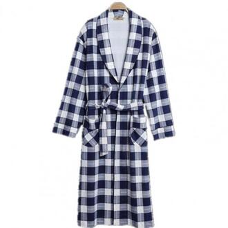 Casual Mannen Zachte Kleur Blok Zakken Lange Mouw Badjas Thuis Gown Nachtkleding blauw wit Plaid / L