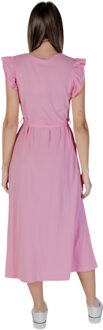 Casual Midi Jurk met Ruffle Mouwen Wikkeljurk - maat Lichtroze