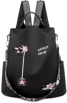 Casual Oxford Doek Rugzak Bloem Geborduurde Schoudertas School Book Tassen Vrouwen Dagelijks Reizen Anti-Diefstal Rugzak Rugzak stijl 1 zwart