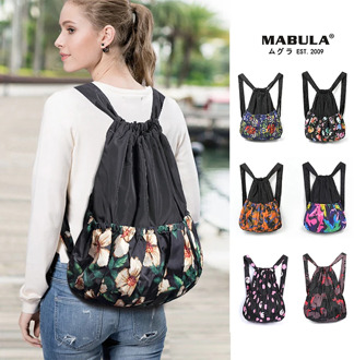 Casual Portable Drawstring Backpack Foldable Lightweight Flower Momy Nylon Waterproof Travel Daypacks For Women