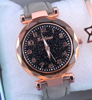 Casual Romantische Sterrenhemel Vrouwen Horloges Armband Dames Polshorloge Eenvoudige Leer Vrouwelijke Klok Relogio Feminino grijs