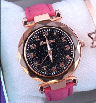 Casual Romantische Sterrenhemel Vrouwen Horloges Armband Dames Polshorloge Eenvoudige Leer Vrouwelijke Klok Relogio Feminino roos rood