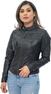 Casual slim-fit leren bikerjack voor dames, Tulsa Zwart - EU 42 / UK 14