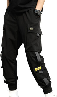 Casual Slim Jogger Broek Streetwear Hip Hop Zwarte Harembroek Unisex Elastische Taille Punk Broek Met Linten Mannen Hip Hop broek Chinese Size M