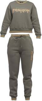 casual trainingspak voor Dames met Fashion-opdruk Kaki - XS