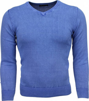 Casual Trui - Exclusive Blanco V-Hals - Blauw - Maten: S