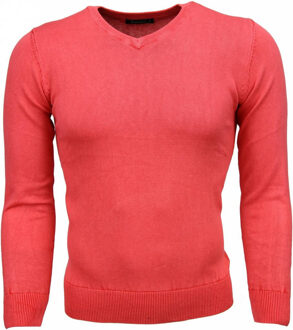 Casual Trui - Exclusive Blanco V-Hals - Roze / Rood - Maten: L