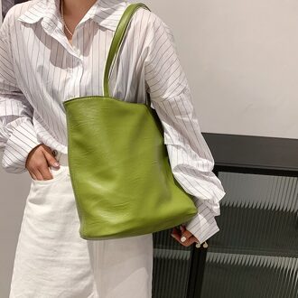 Casual Twee-Kleur Dames Schoudertas Tote Tas Enkele Schouder Draagbare Mode Effen Kleur Student tas groen