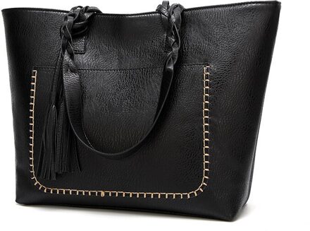 Casual Vintage Vrouwen Schoudertas Pu Versatial Tassen Mode Vrouwelijke Handtassen Grote Capaciteit Messenger Tassen zwart