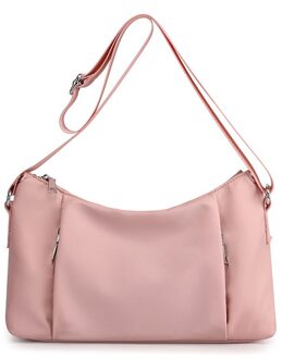 Casual Vrouwen Schoudertassen Vrouwelijke Nylon Effen Kleur Handtas Voor Lady Meisjes Crossbody Draagtas Zachte Sac Een belangrijkste roze