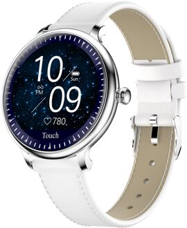 Casual Vrouwen Slimme Horloge Kleur Screen Sleep Hartslagmeter Compatibel Inkomende Oproep Stappenteller Wekker Camera Afstandsbediening leer wit
