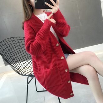 Casual Vrouwen Vest Herfst Winter Truien Trendy Vrouwelijke Solid Lange Mouwen Zakken Vesten Lente Dames Zwart Rood Truien rood sweater