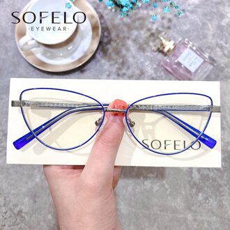 Cat Eye Bijziendheid Optische Glazen Frame Vrouwen Anti Blauw Licht Recept Brillen Frame Dames Clear Computer Bril Frame blauw zilver