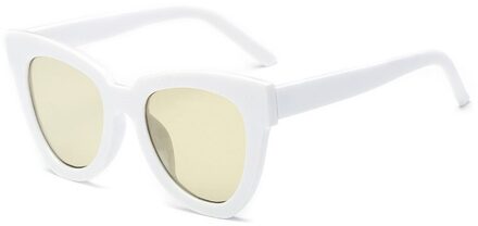 Cat Eye Driver Goggles Vrouwen Luxe Retro Vintage Zonnebril Voor Vrouwen Gafas UV400 Cat Eye Zonnebril wit geel