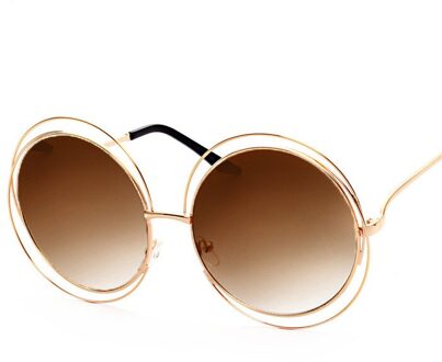 Cat Eye Retro Super Ronde Cirkel Gradiënt Bril Vrouwen Zonnebril Full Frame Glazen Driver Bril UV400 Bruin