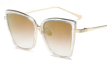 Cat Eye Zonnebril Vrouwen Vintage Metalen Bril Voor Vrouwen Spiegel Retro Lunet De Soleil Femme UV400 Gradient goud