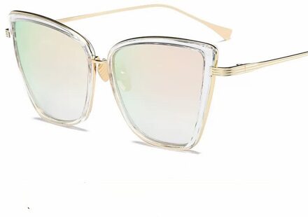Cat Eye Zonnebril Vrouwen Vintage Metalen Bril Voor Vrouwen Spiegel Retro Lunet De Soleil Femme UV400 Gradient roze