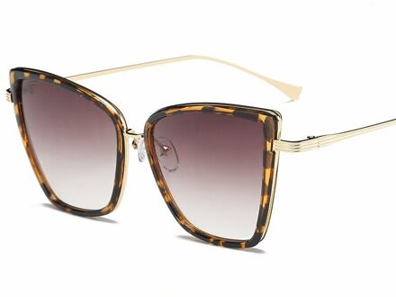 Cat Eye Zonnebril Vrouwen Vintage Metalen Bril Voor Vrouwen Spiegel Retro Lunet De Soleil Femme UV400 Gradient thee